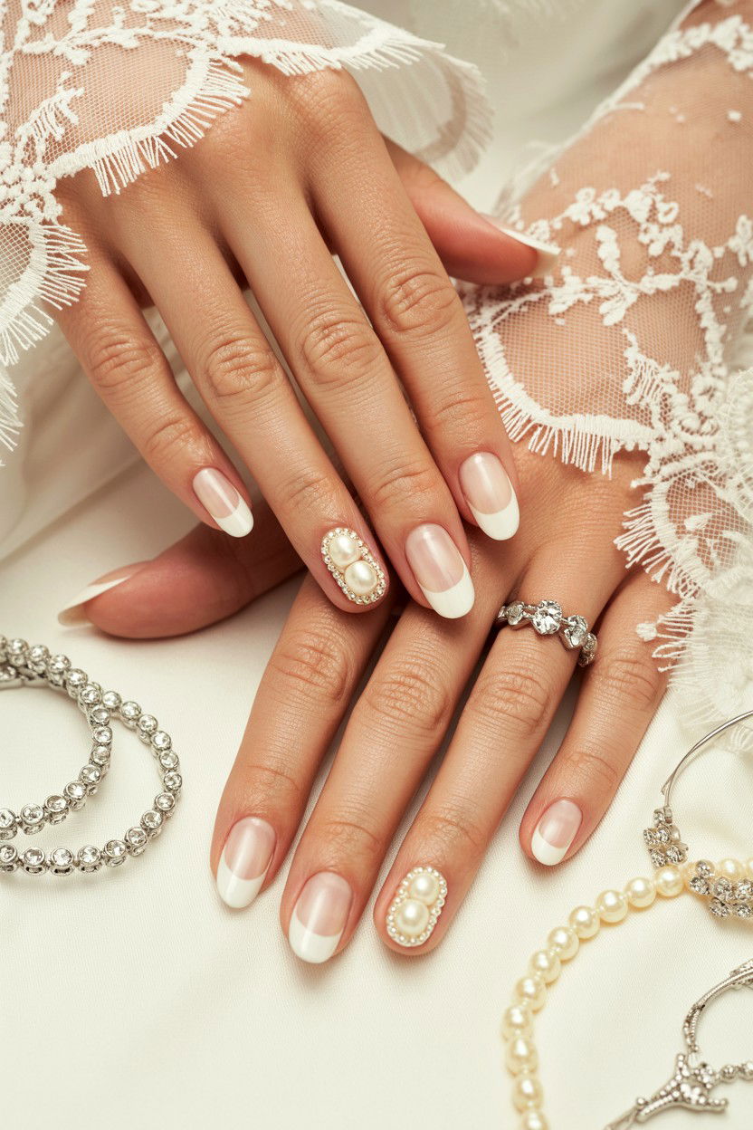 Pearl French Tip Nail - 25 French Tip Valentine's Day Nails