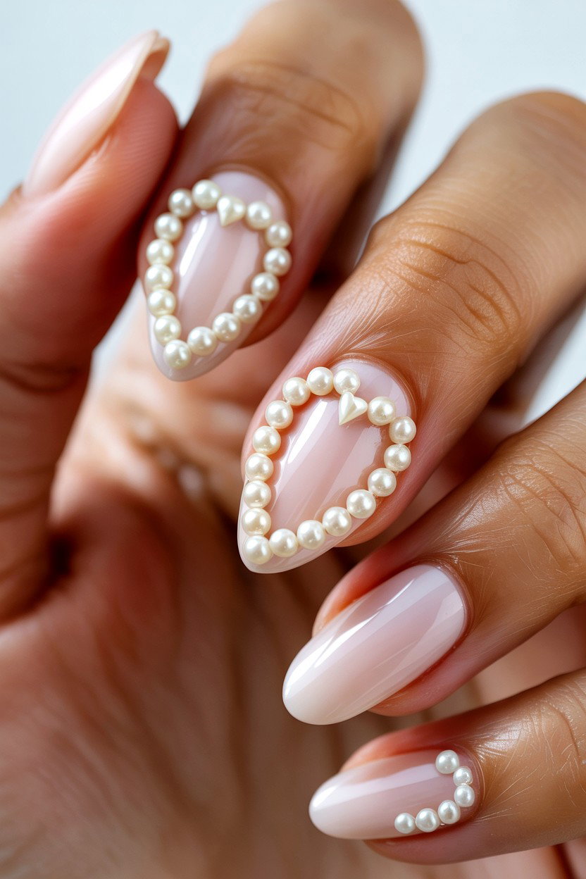 Pearl Heart Nails - 25 Heart Nail Design Ideas