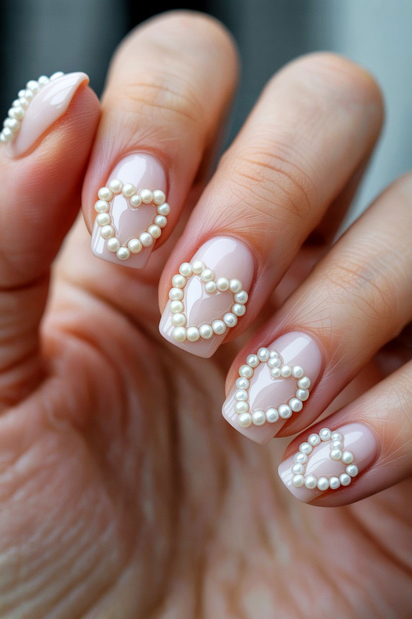 Pearl Heart Nails - 25 3D Valentine's Day Nail Art Ideas