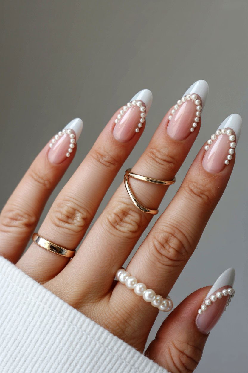 Pearl Nail Embellishment - 25 Long Valentine's Day Nail Designs