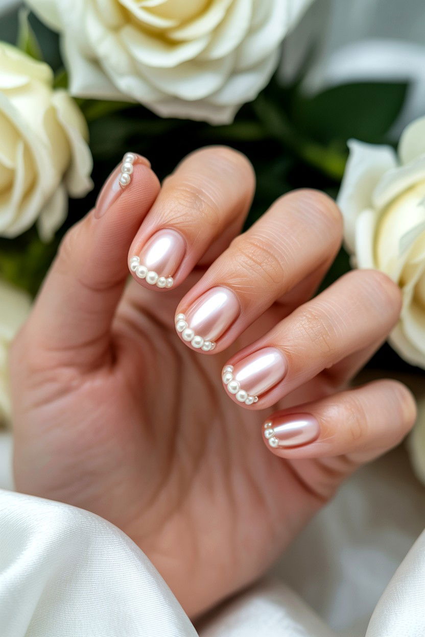 Pearl Nails - 25 Short Valentine's Day Nail Ideas