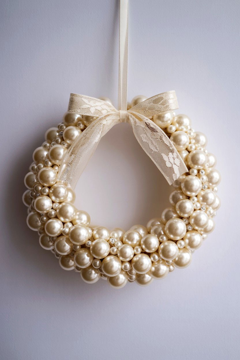 Pearl and lace wreath - 25 Vintage Valentine's Day Wreath Ideas