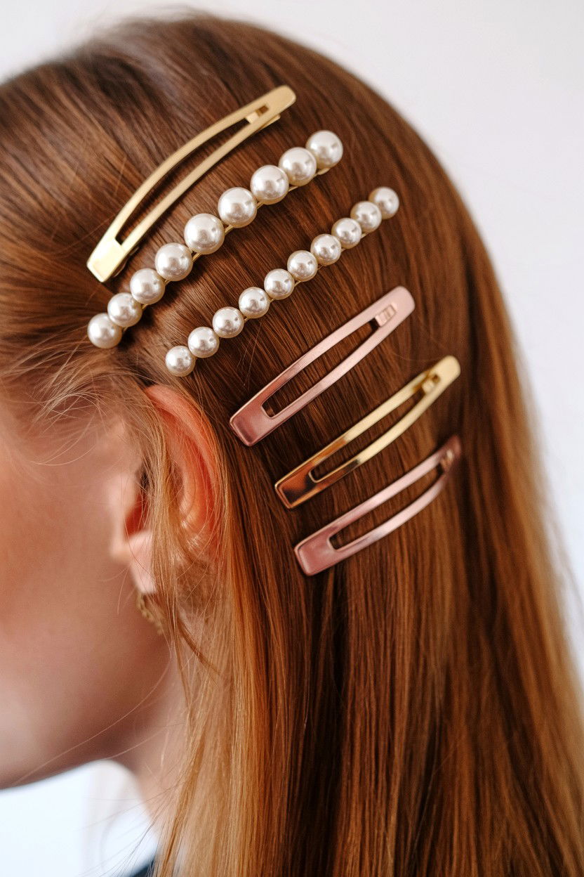 Pearl hair clips - 25 Valentine's Day Straight Hair Ideas