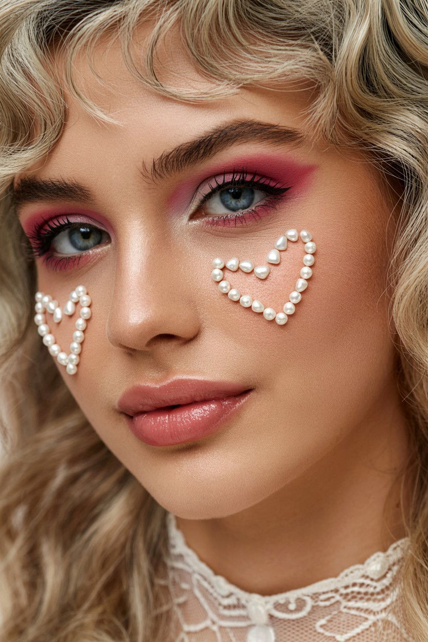 Pearl heart freckles - 25 Valentine's Day Freckle Makeup Ideas