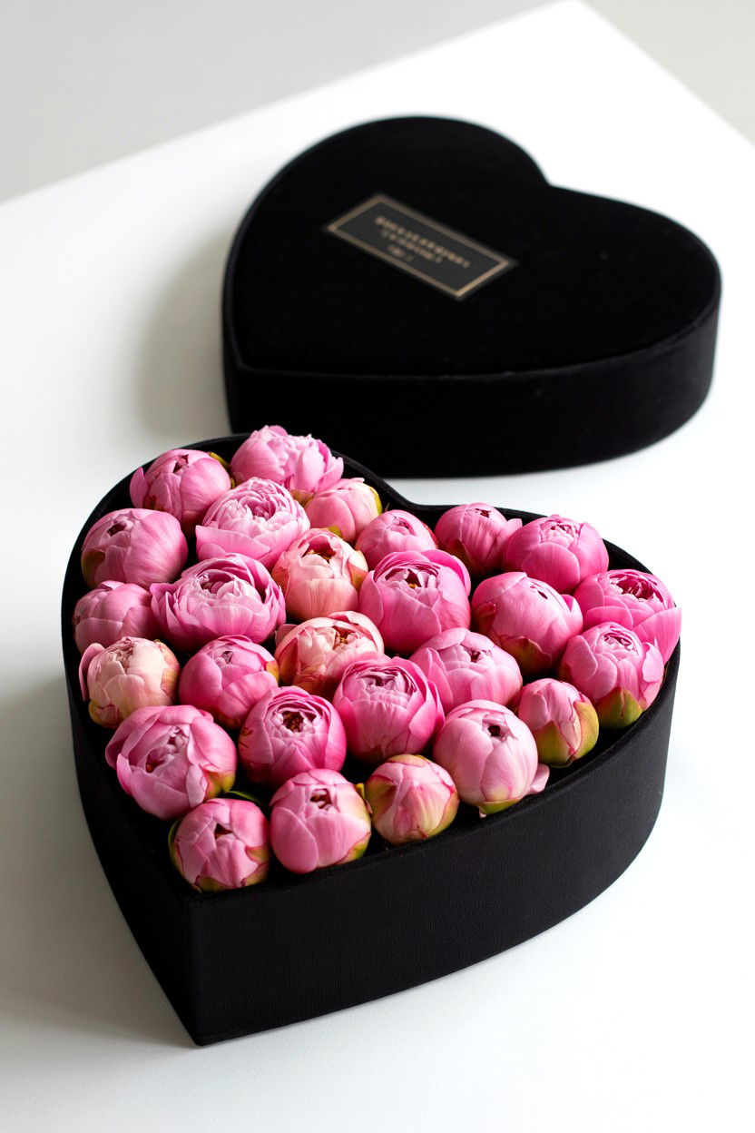 Peonies In Heart Shaped Box - 25 Valentine's Day Peony Arrangement Ideas