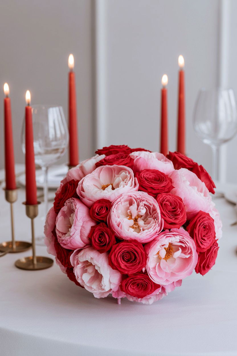 Peonies With Red Roses - 25 Valentine's Day Peony Arrangement Ideas