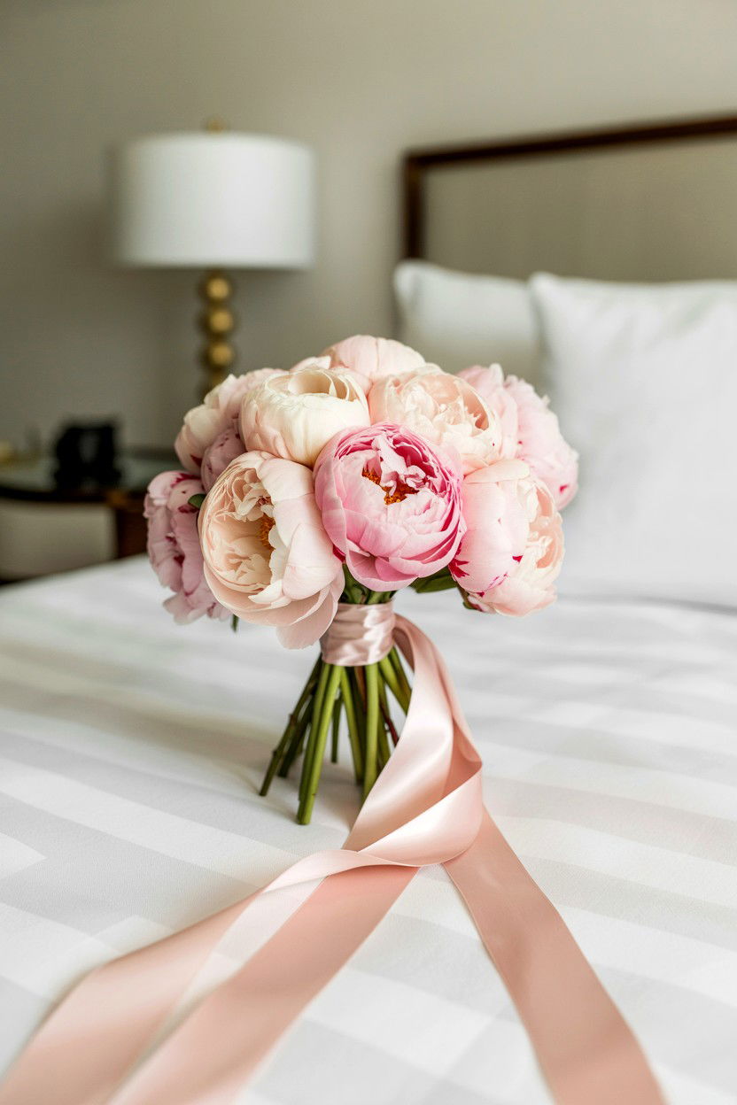 Peonies With Silk Ribbon - 25 Valentine's Day Peony Arrangement Ideas