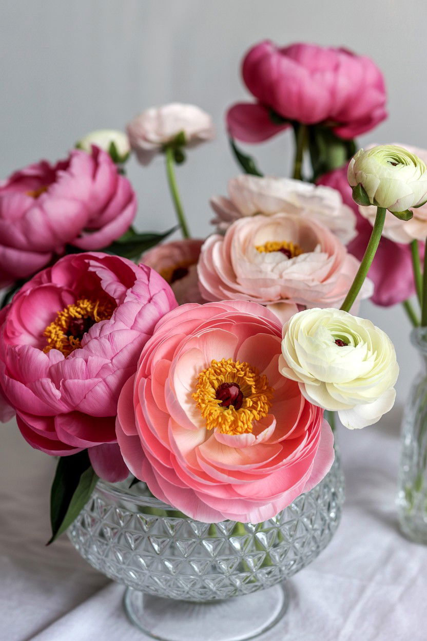 Peonies and Ranunculus - 25 Valentine's Day Flower Centerpiece Ideas