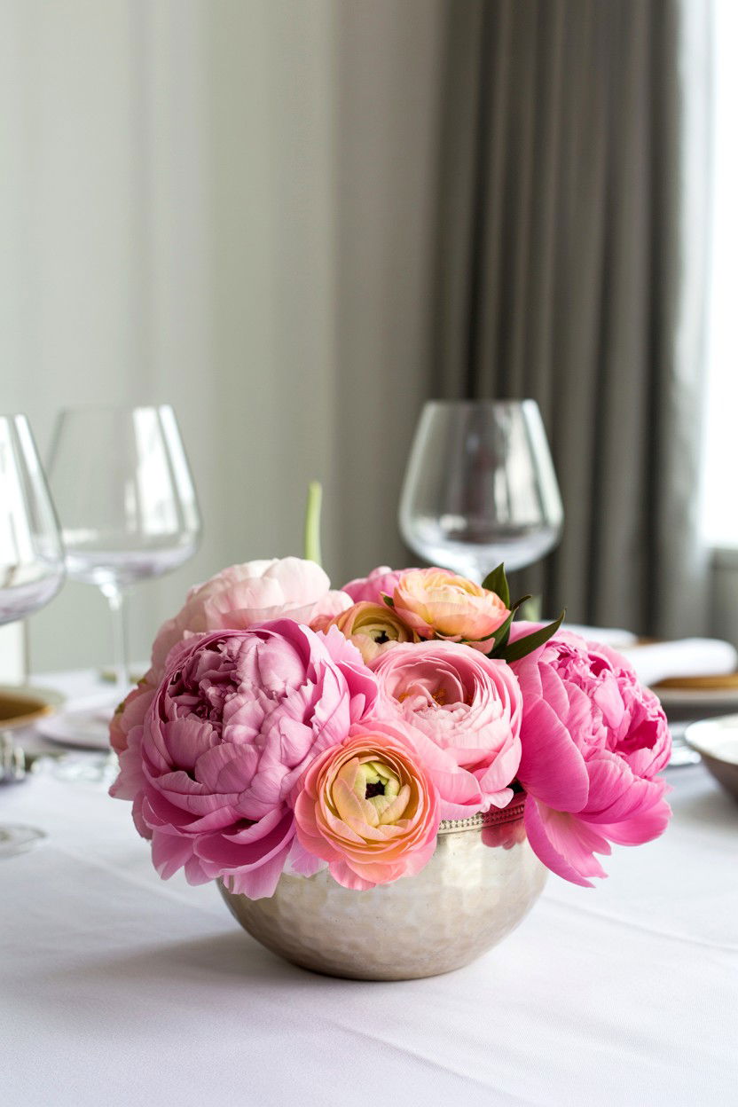 Peony And Ranunculus Centerpiece - 25 Valentine's Day Peony Arrangement Ideas