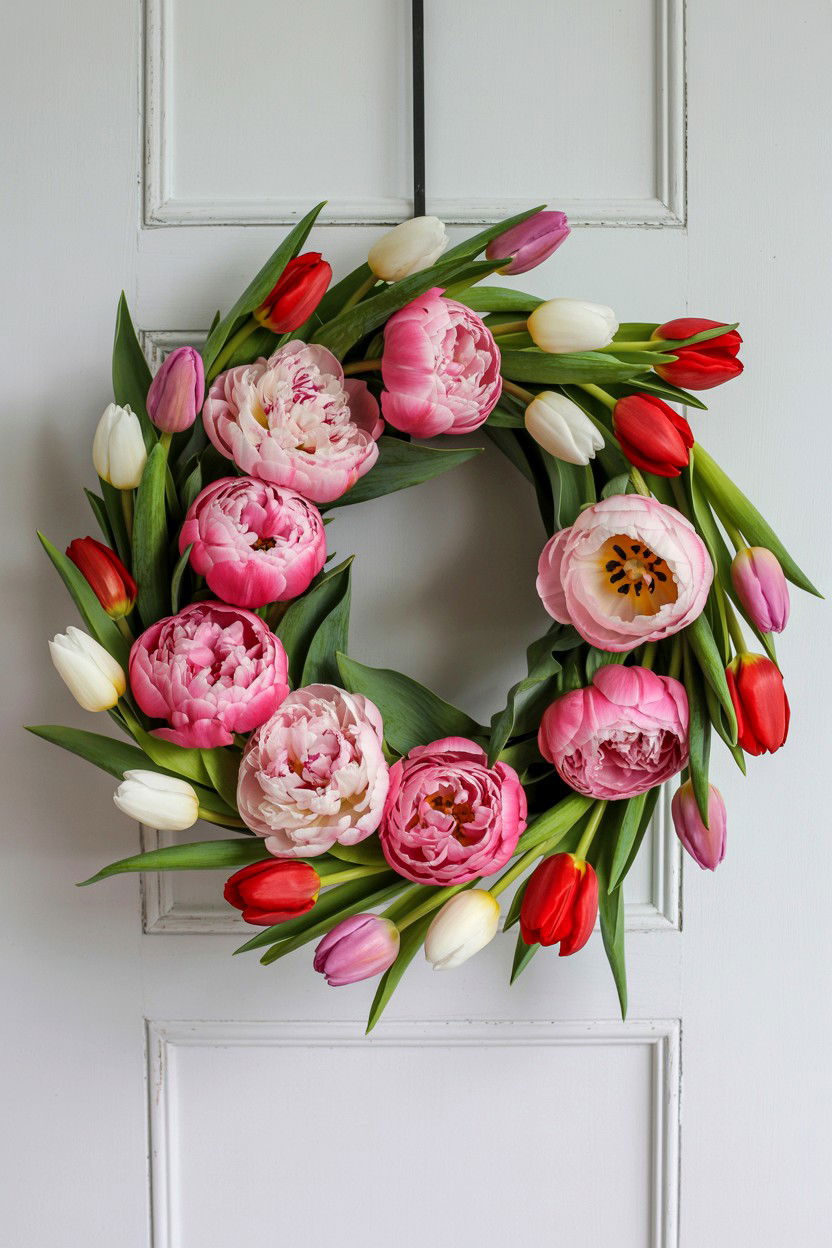 Peony Tulip Wreath - 25 Peony Valentine's Day Wreath Ideas