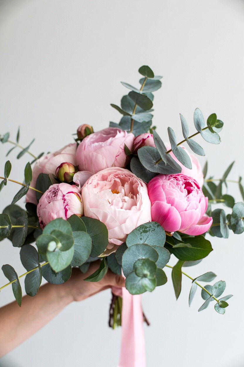 Peony and eucalyptus wedding bouquet - 25 Valentine's Day Wedding Bouquet Ideas