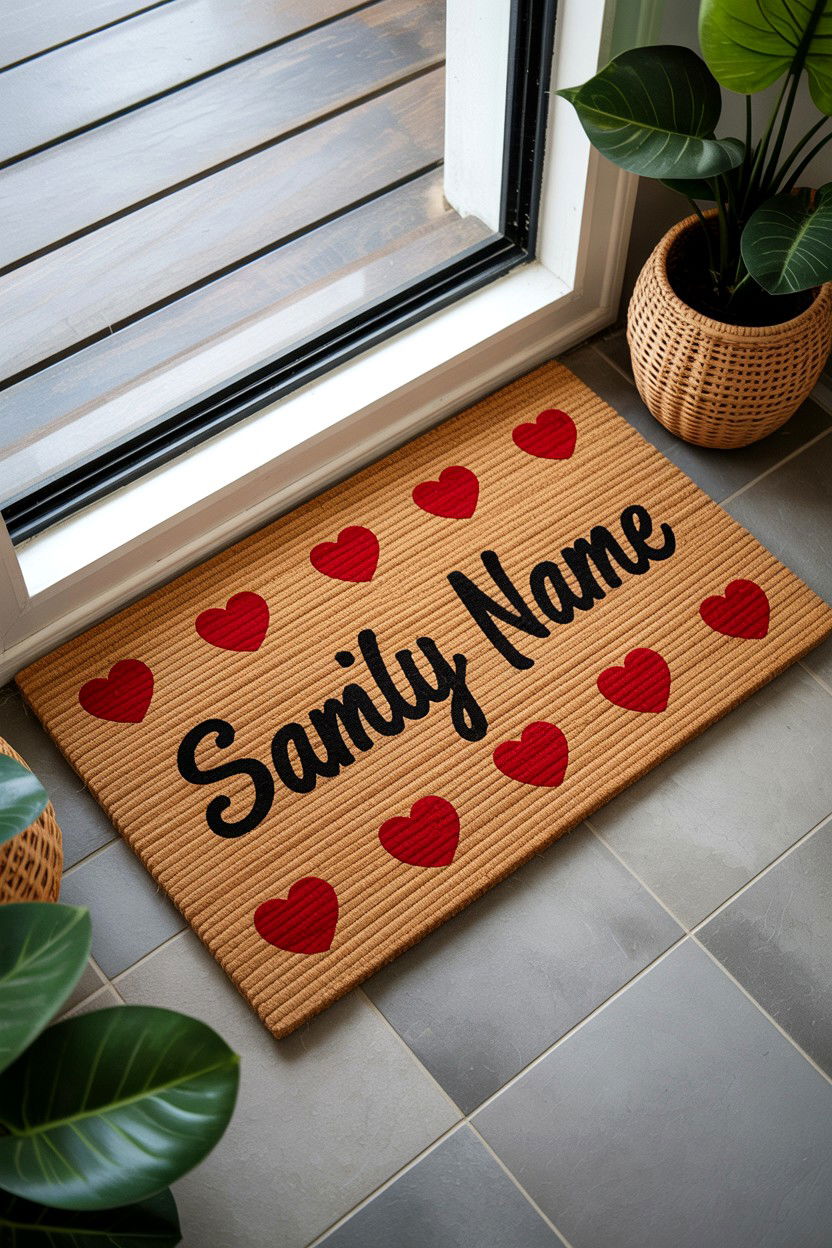 Personalized Family Name Mat - 25 Valentine's Day Doormat Ideas