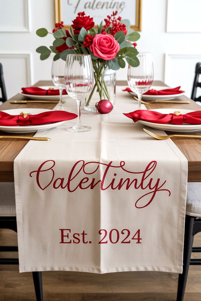 Personalized Valentine Table Runner - 25 Valentine's Day Table Runner Ideas