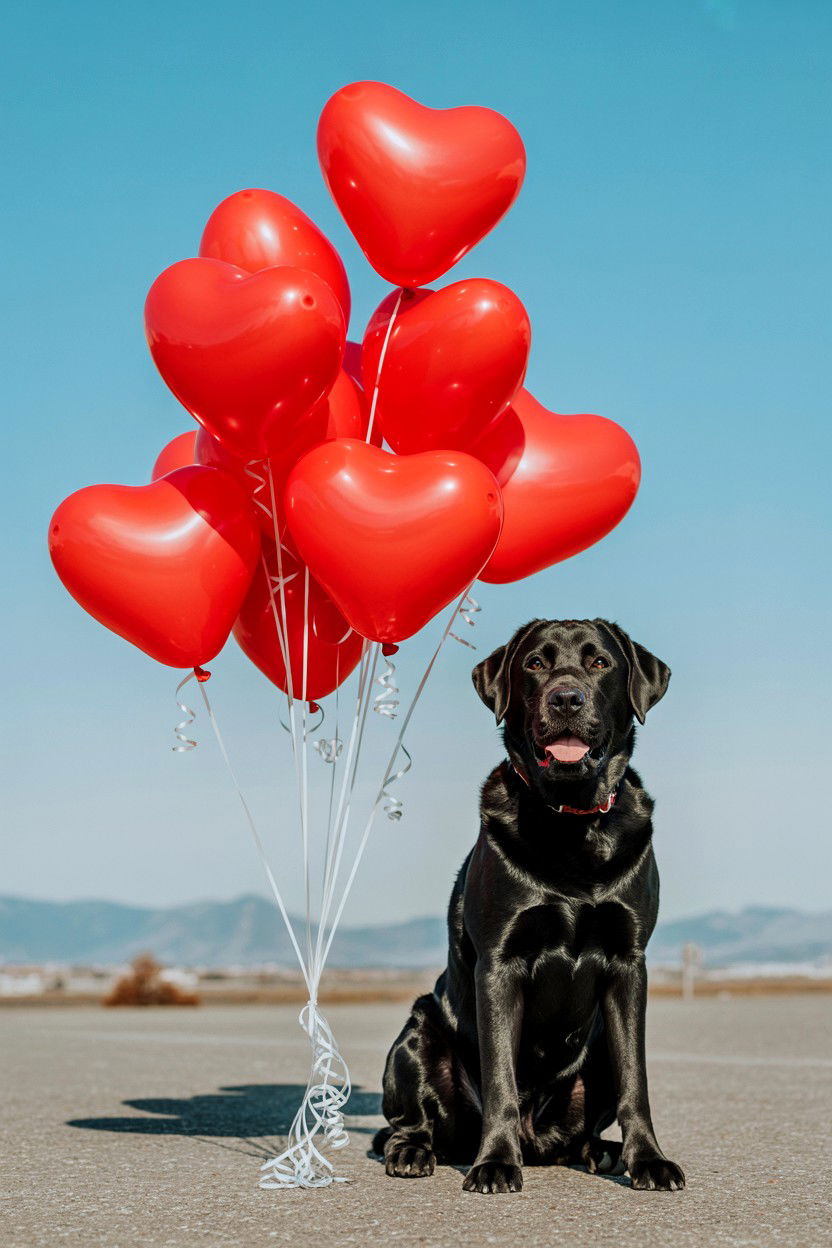 Pet With Red Balloons - 25 Valentine's Day Pet Portrait Ideas