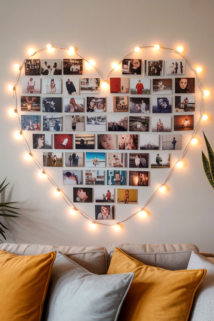 Photo Wall Collage - 25 Budget Valentine's Day Room Setup Ideas