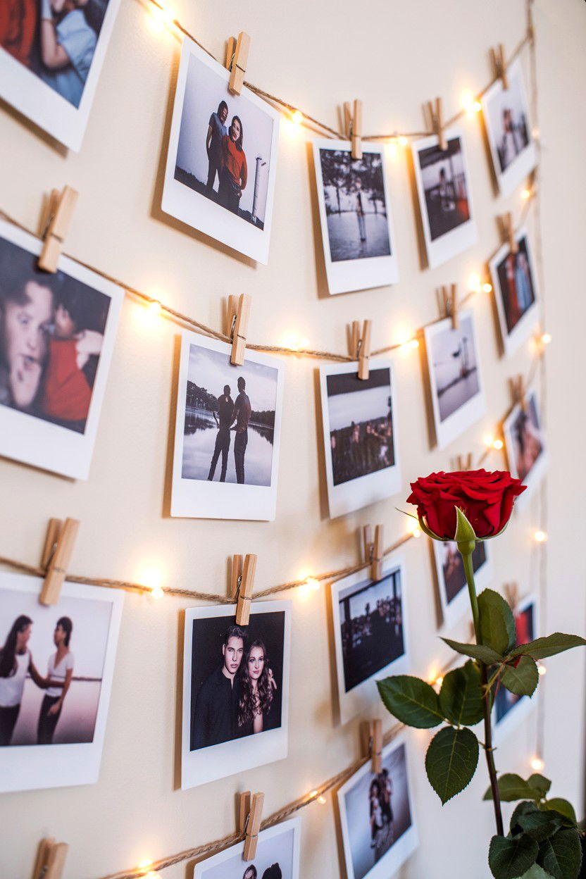 Photo memory wall - 25 Valentine's Day Reveal Surprise Ideas
