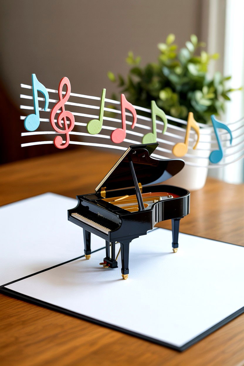 Piano Music Note - 25 Pop Up Valentine's Day Card Ideas