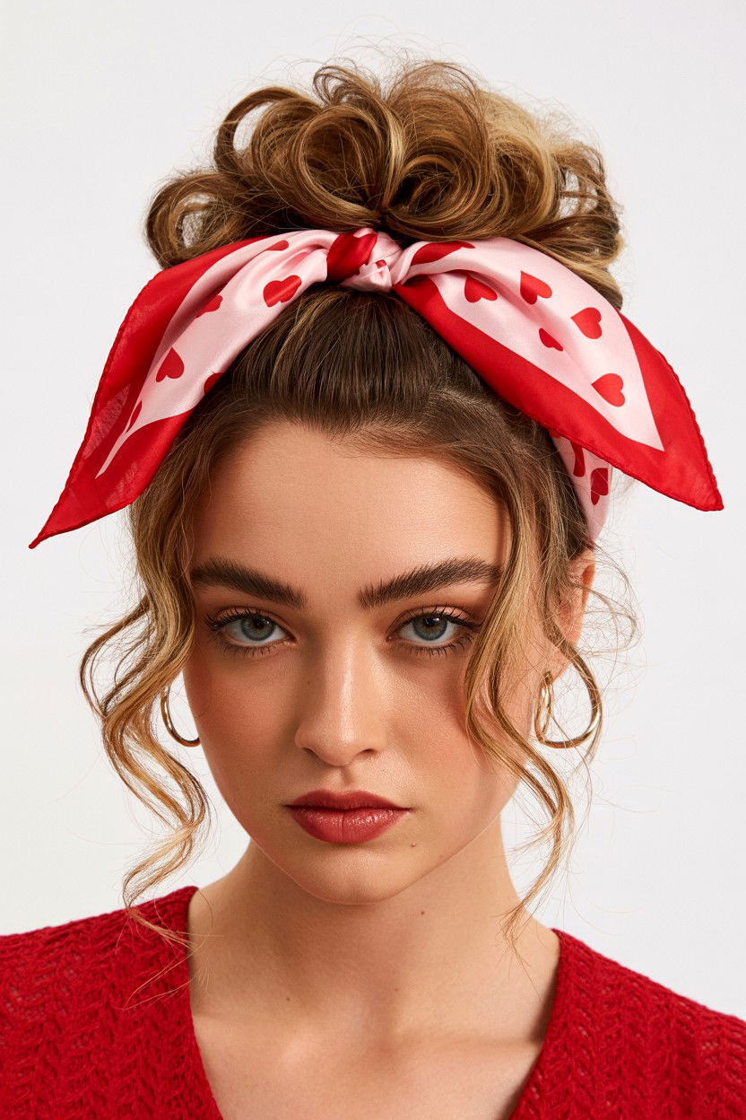 Pineapple Updo Silk Scarf - 25 Valentine's Day Textured Hair Ideas