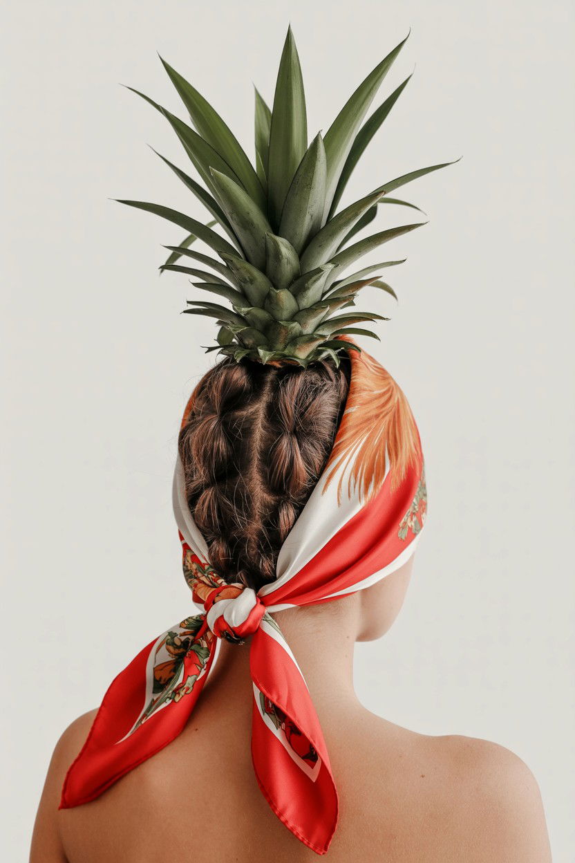 Pineapple hairstyle with silk scarf - 25 Valentine's Day Curly Hair Ideas