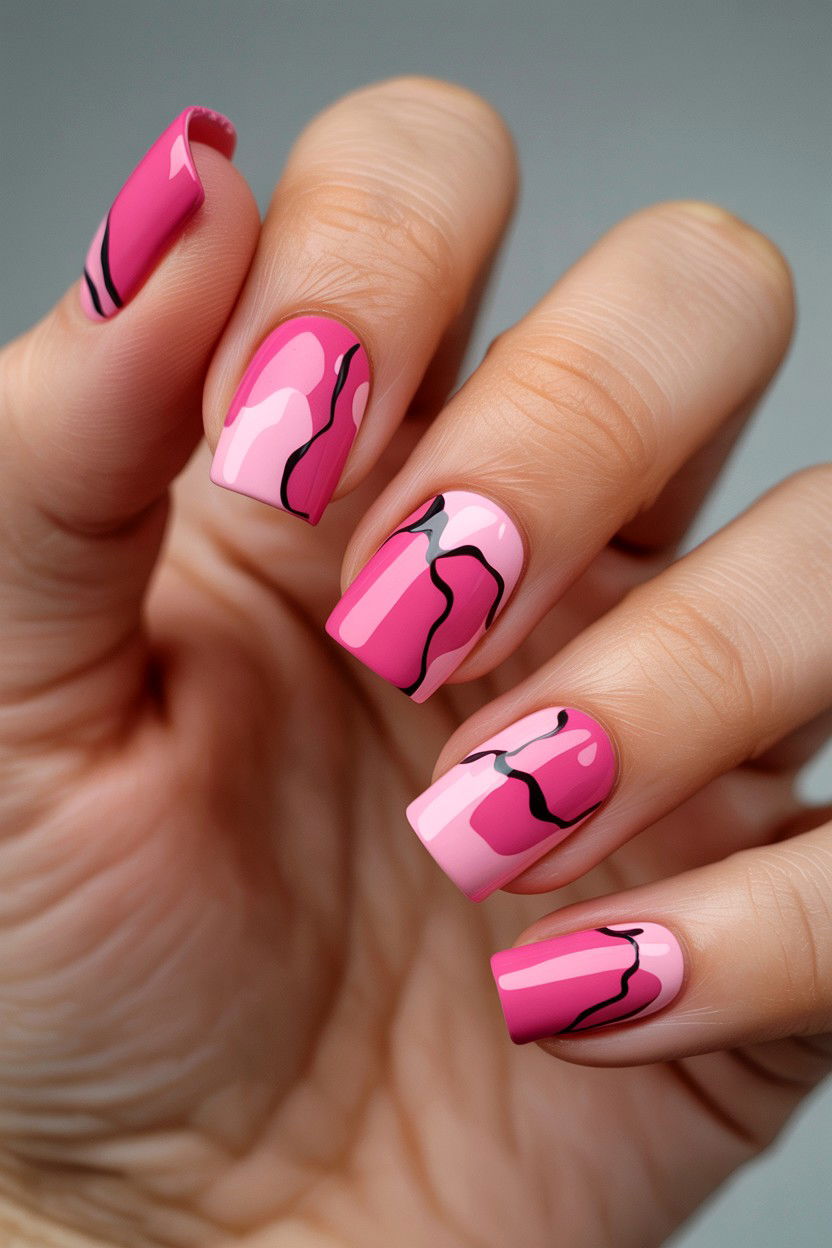 Pink Abstract Nails - 25 Pink Valentine's Day Nail Ideas