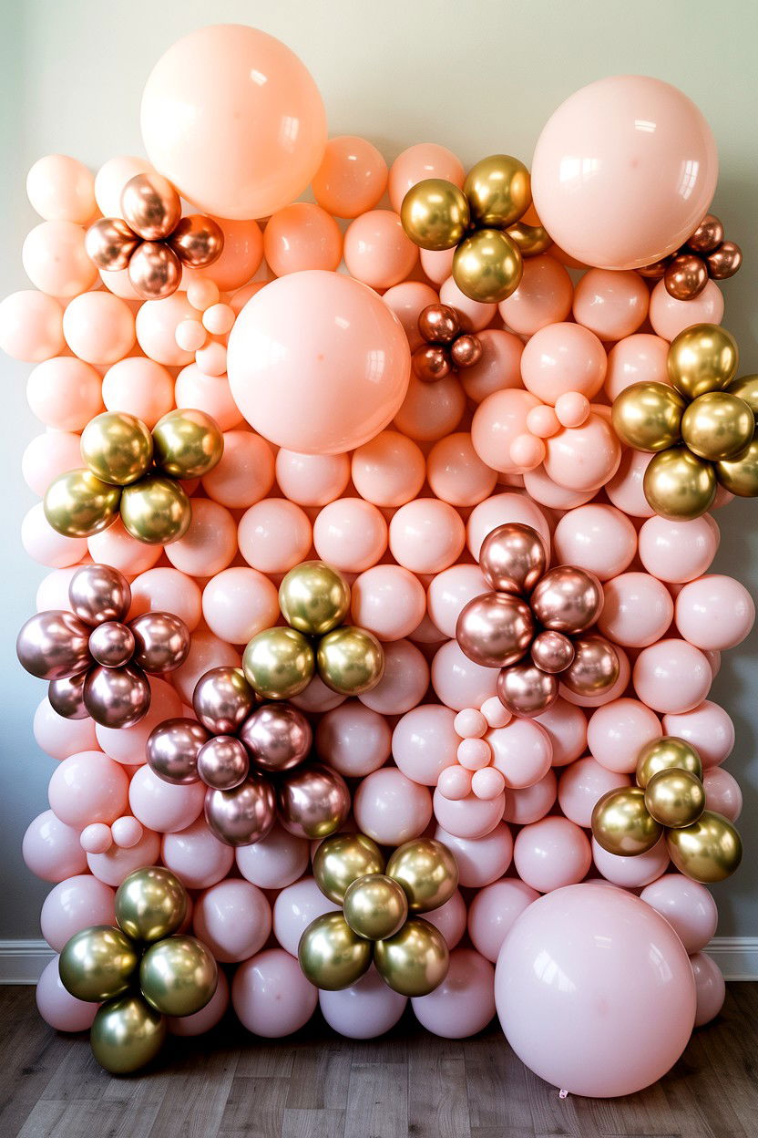 Pink And Gold Balloon Wall - 25 Valentine's Day Gold Balloon Ideas