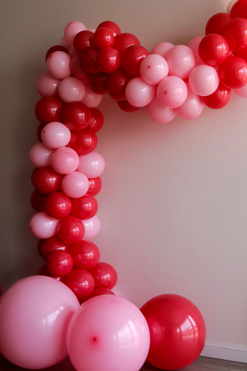 Pink And Red Balloon Garland Wall - 25 Valentine's Day Balloon Wall Ideas