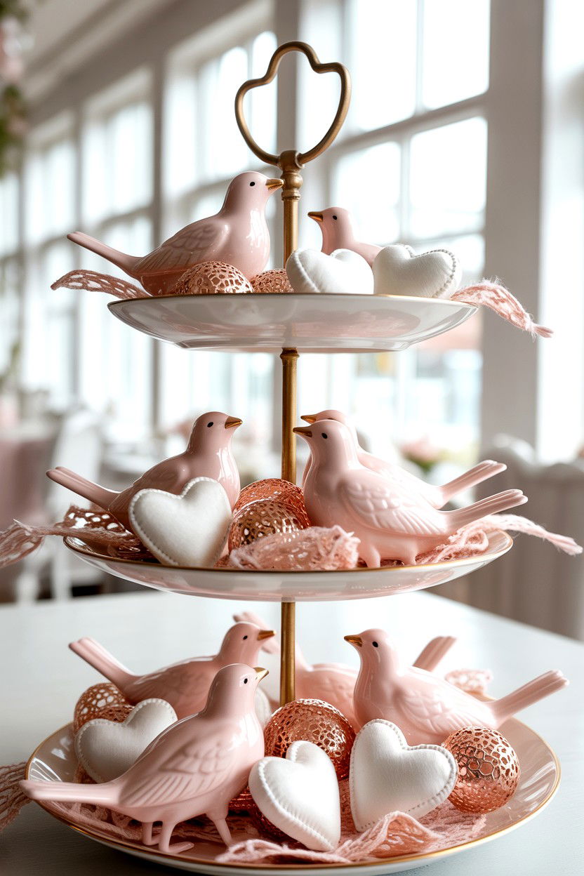 Pink And White Tiered Tray - 25 Cute Valentine's Day Tiered Tray Ideas