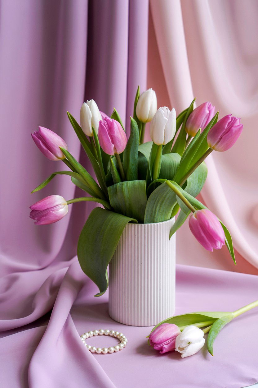 Pink And White Tulip Bouquet - 25 Valentine's Day Tulip Arrangement Ideas