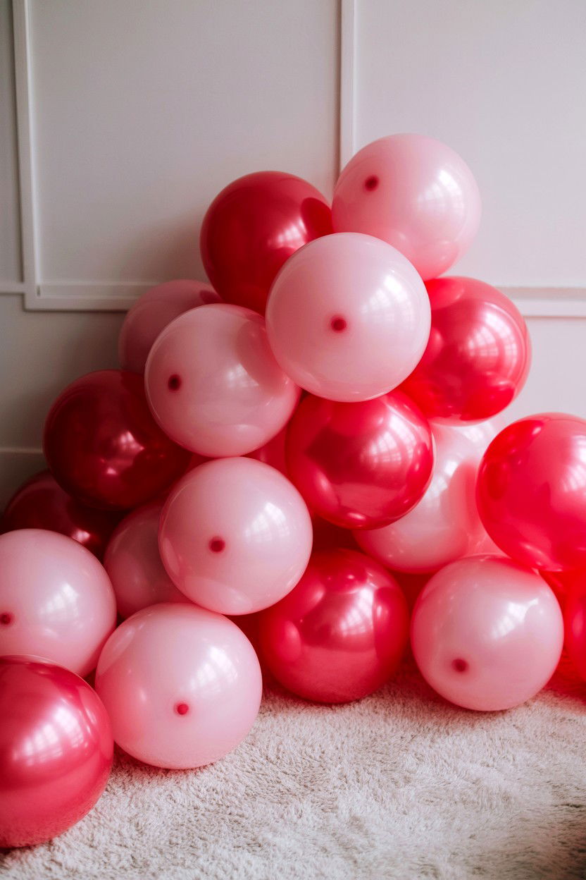 Pink Balloon Floor Clusters - 25 Valentine's Day Pink Balloon Ideas
