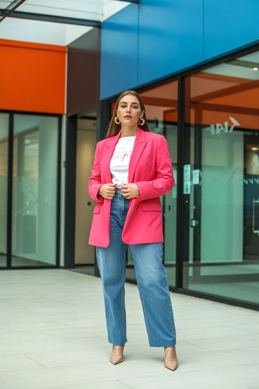 Pink Blazer With Denim - 25 Casual Valentine's Day Outfits