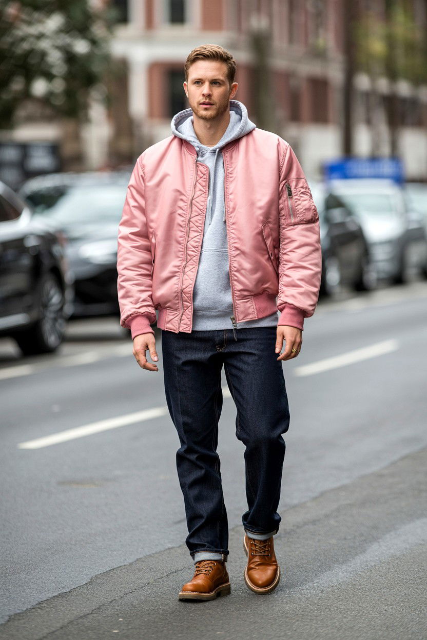 Pink Bomber Jacket Look - 25 Valentine's Day Streetwear Outfits