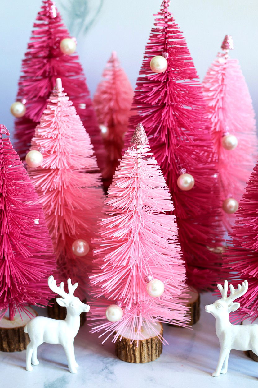 Pink Bottle Brush Trees - 25 Vintage Valentine's Day Decorations