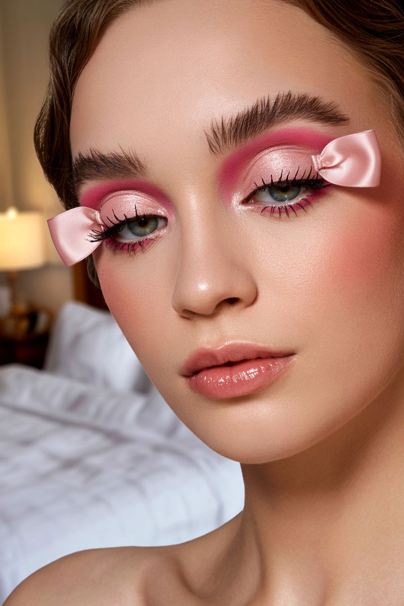 Pink Bow Eye Makeup - 25 Coquette Valentine's Day Makeup Ideas
