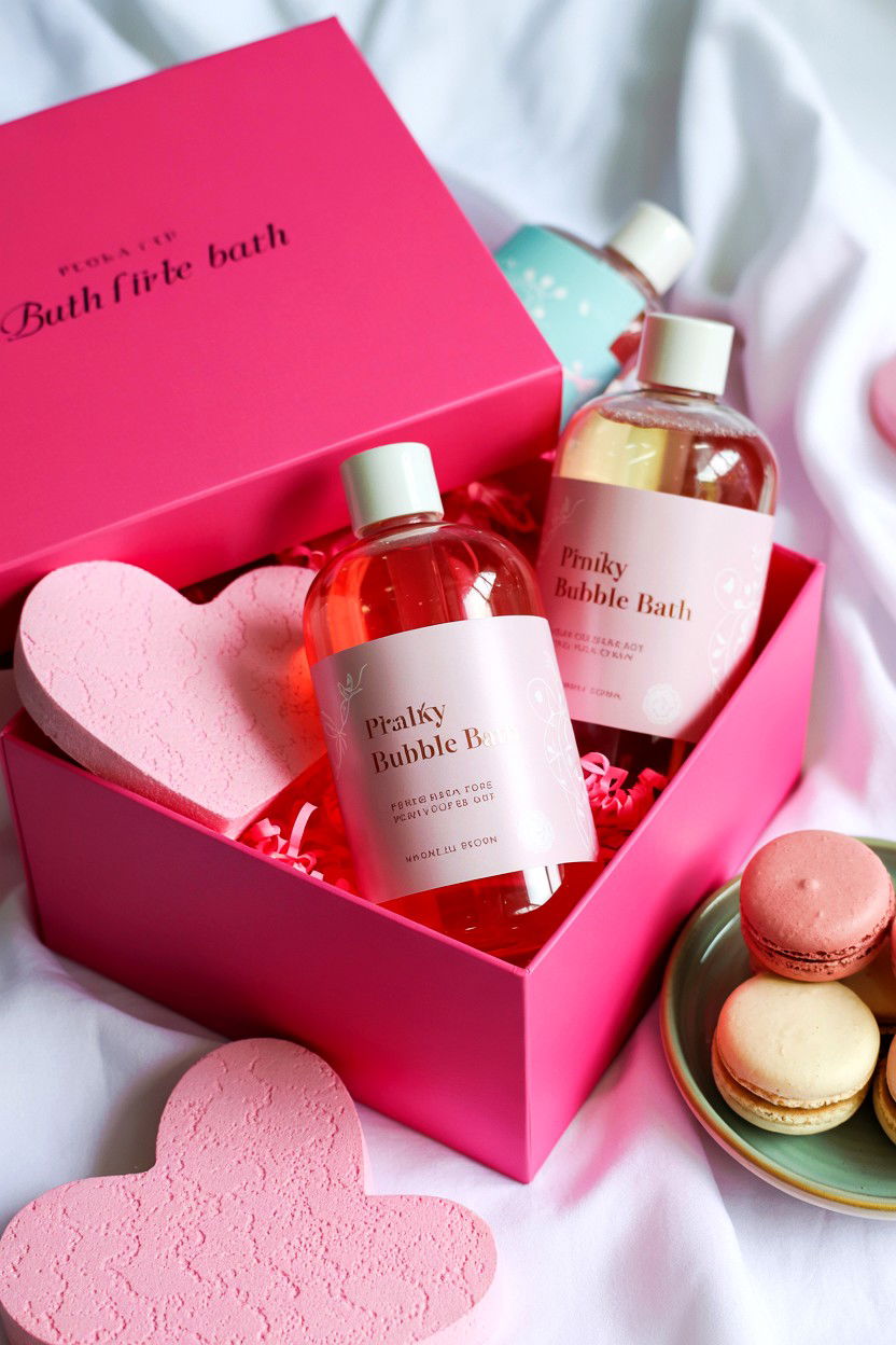 Pink Bubble Bath Box - 25 Valentine's Day Bath Gift Basket Ideas