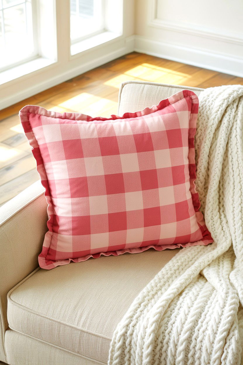 Pink Buffalo Check Pillow - 25 Farmhouse Valentine's Day Decor Ideas