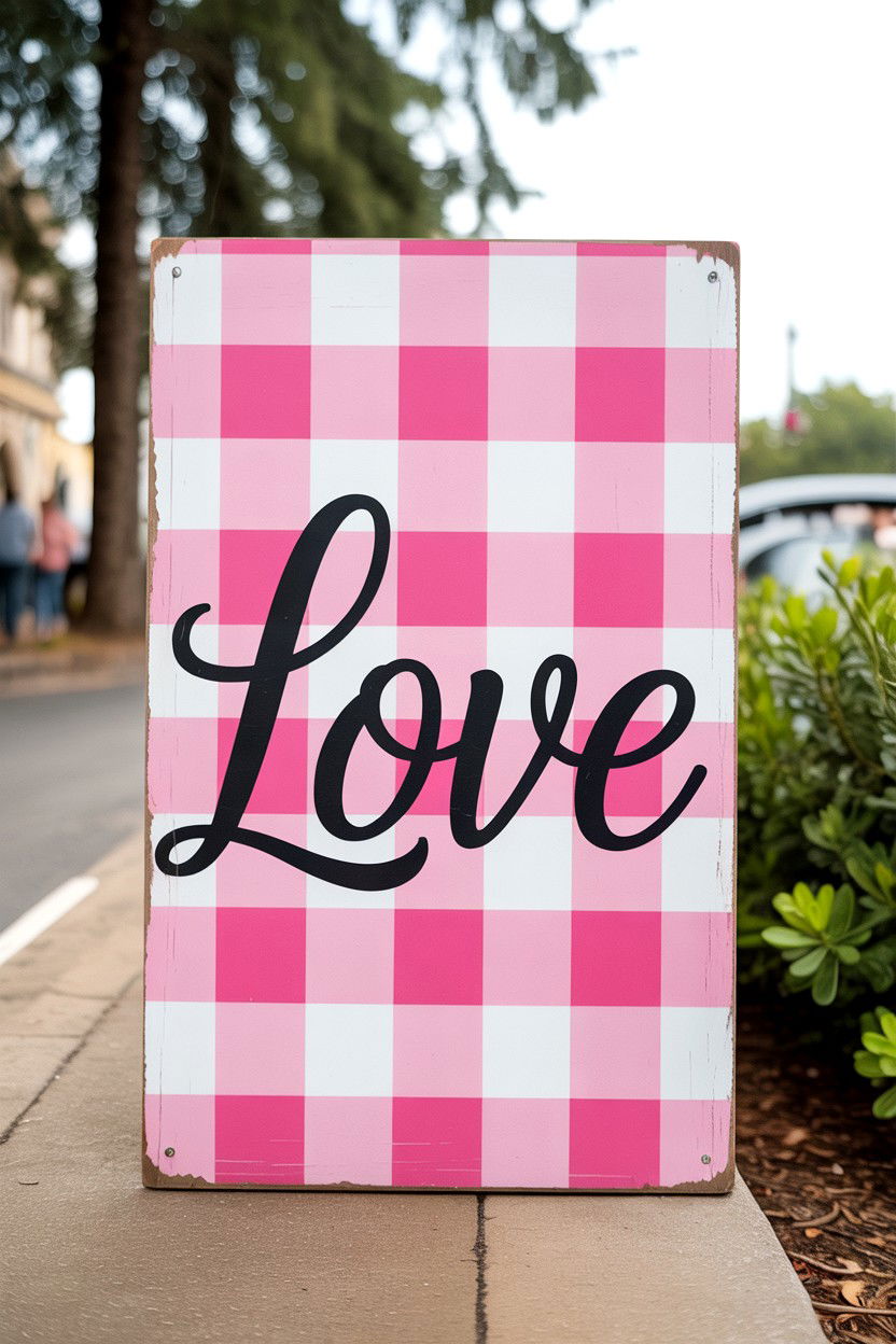 Pink Buffalo Check Sign - 25 Valentine's Day Tiered Tray Sign Ideas