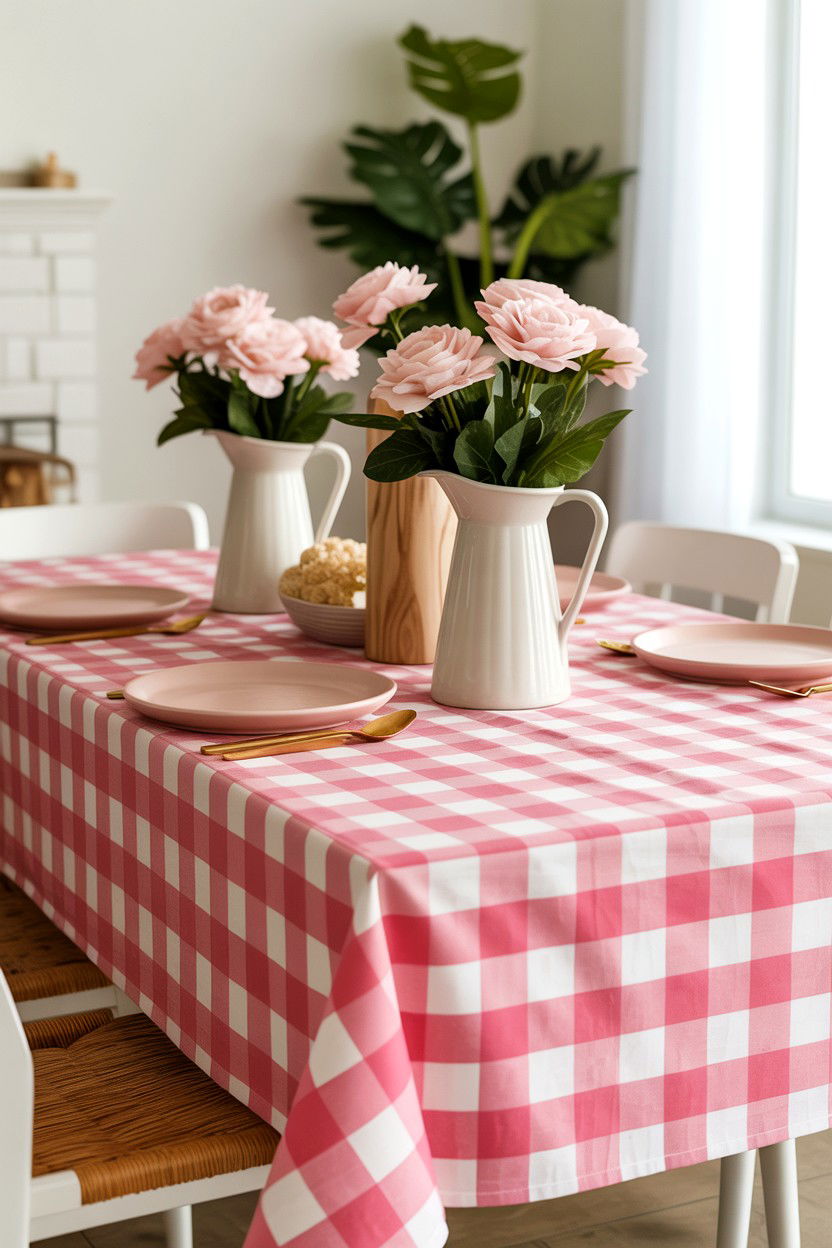 Pink Buffalo Check Tablecloth - 25 Valentine's Day Table Cloth Ideas