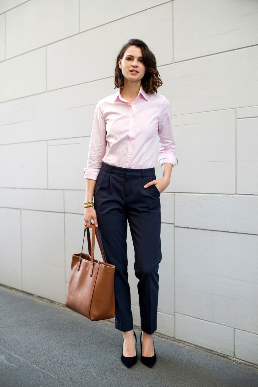 Pink Button Down Shirt - 25 Valentine's Day Work Outfits