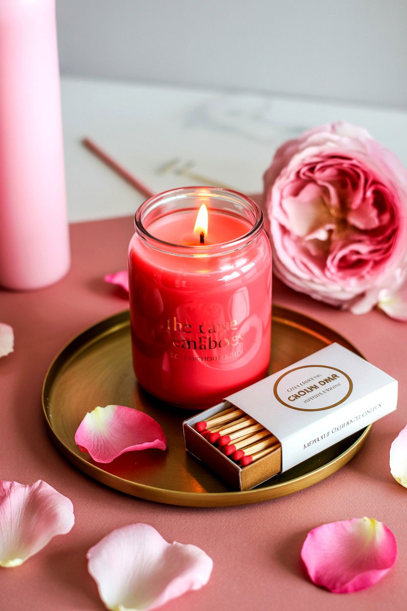 Pink Candle And Matches - 25 Valentine's Day Flat Lay Photo Ideas
