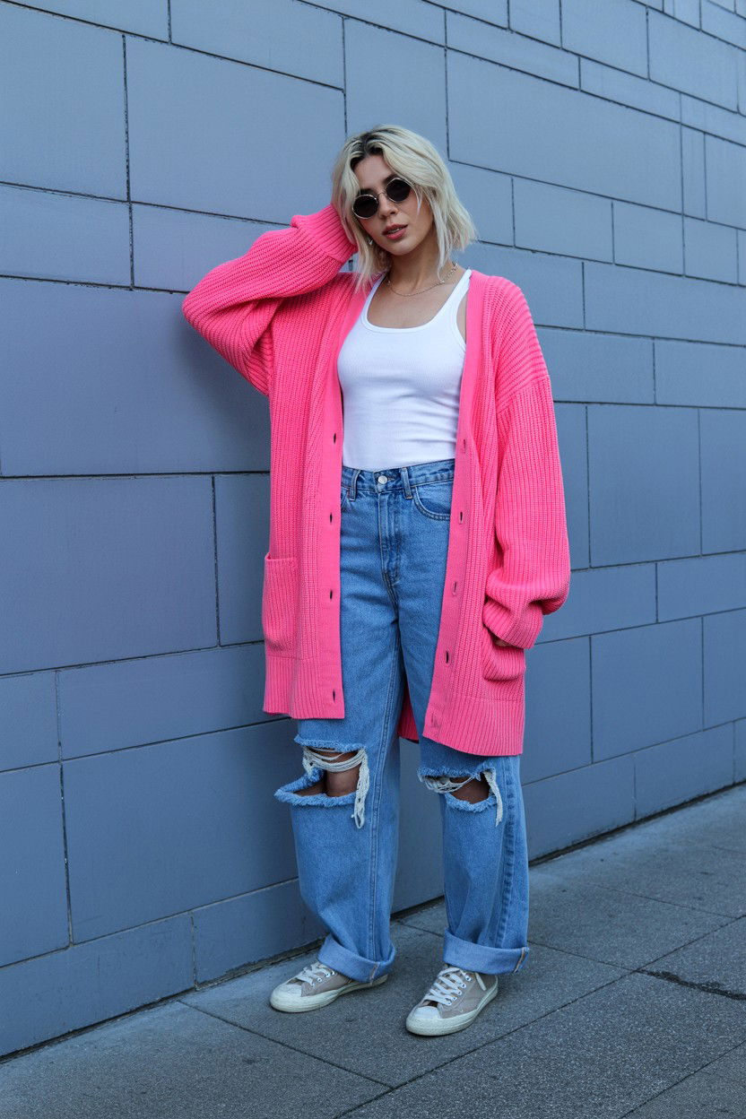 Pink Cardigan Streetwear - 25 Valentine's Day Streetwear Outfits