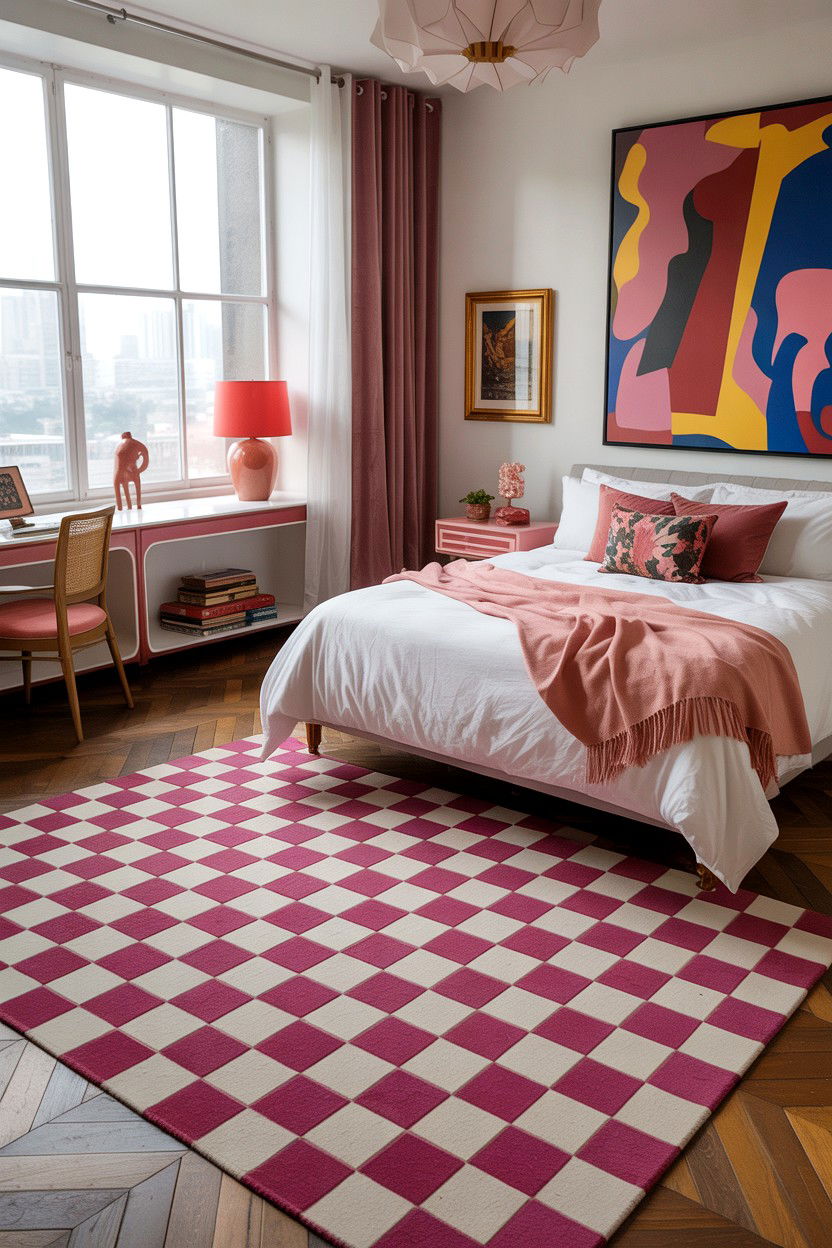 Pink Checkerboard Rug - 25 Maximalist Valentine's Day Ideas