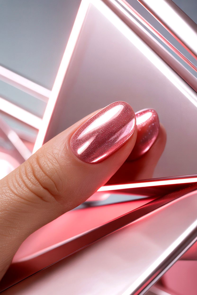 Pink Chrome Nail - 25 Easy Valentine's Day Nail Designs