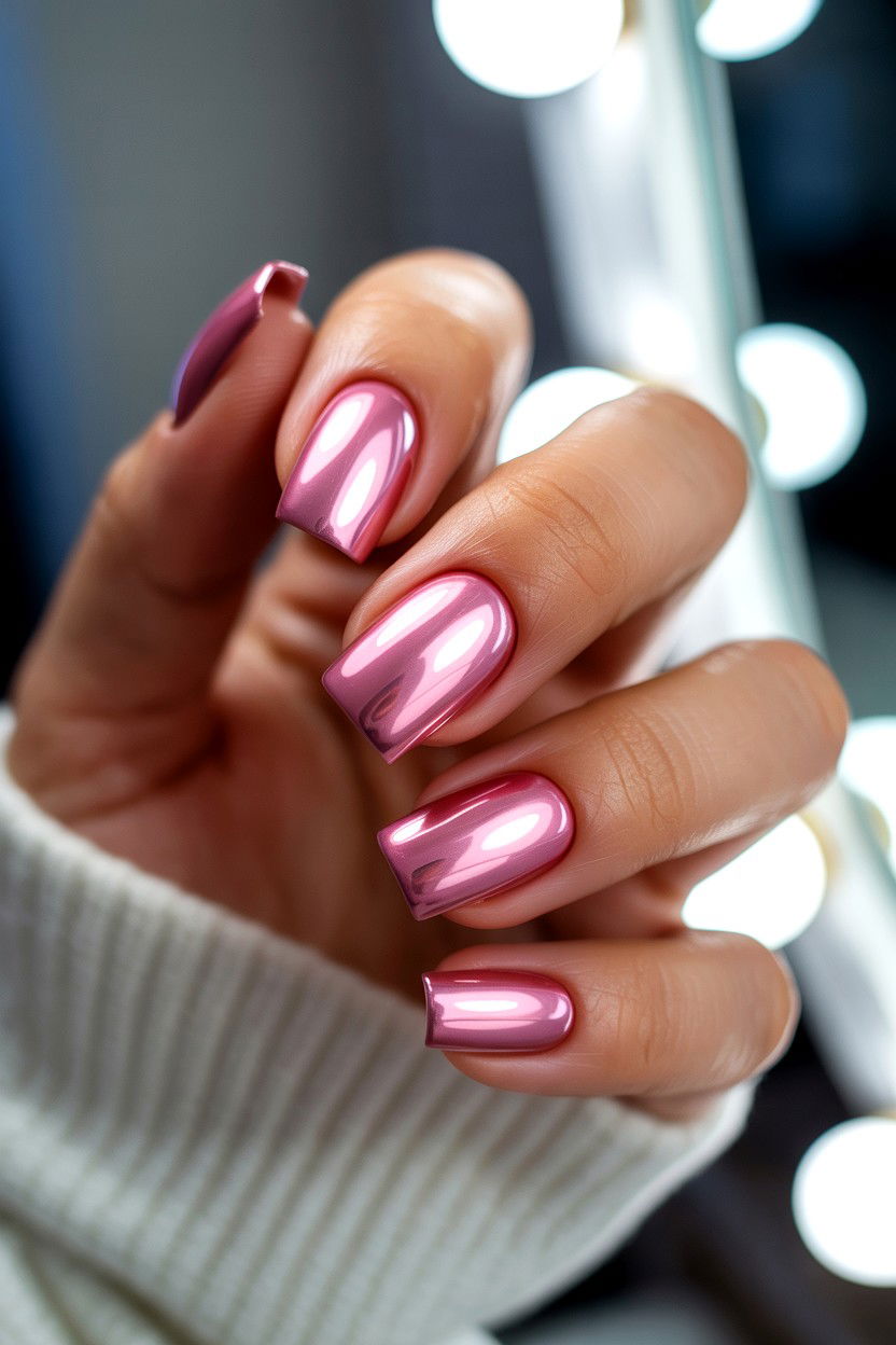 Pink Chrome Nails - 25 Acrylic Valentine's Day Nail Ideas