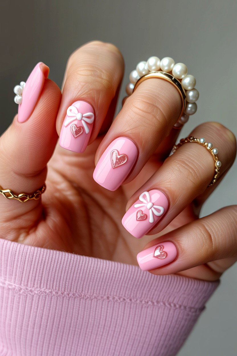 Pink Coquette Nails - 25 Heart Nail Design Ideas