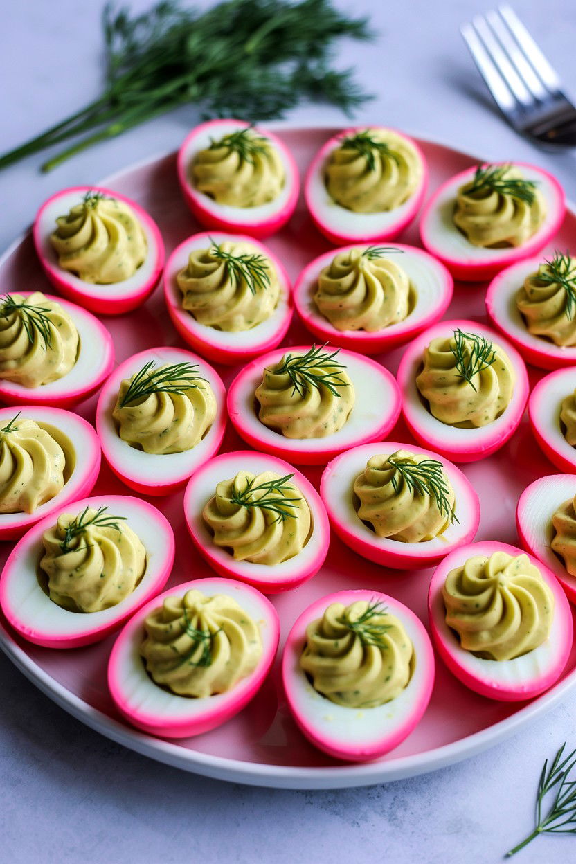 Pink Deviled Egg Platter - 25 Valentine's Day Potluck Party Ideas