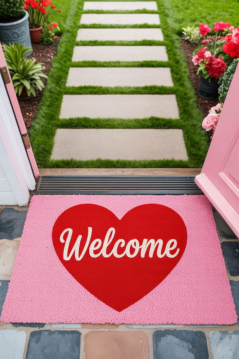 Pink Door Mat - 25 Valentine's Day Front Yard Ideas