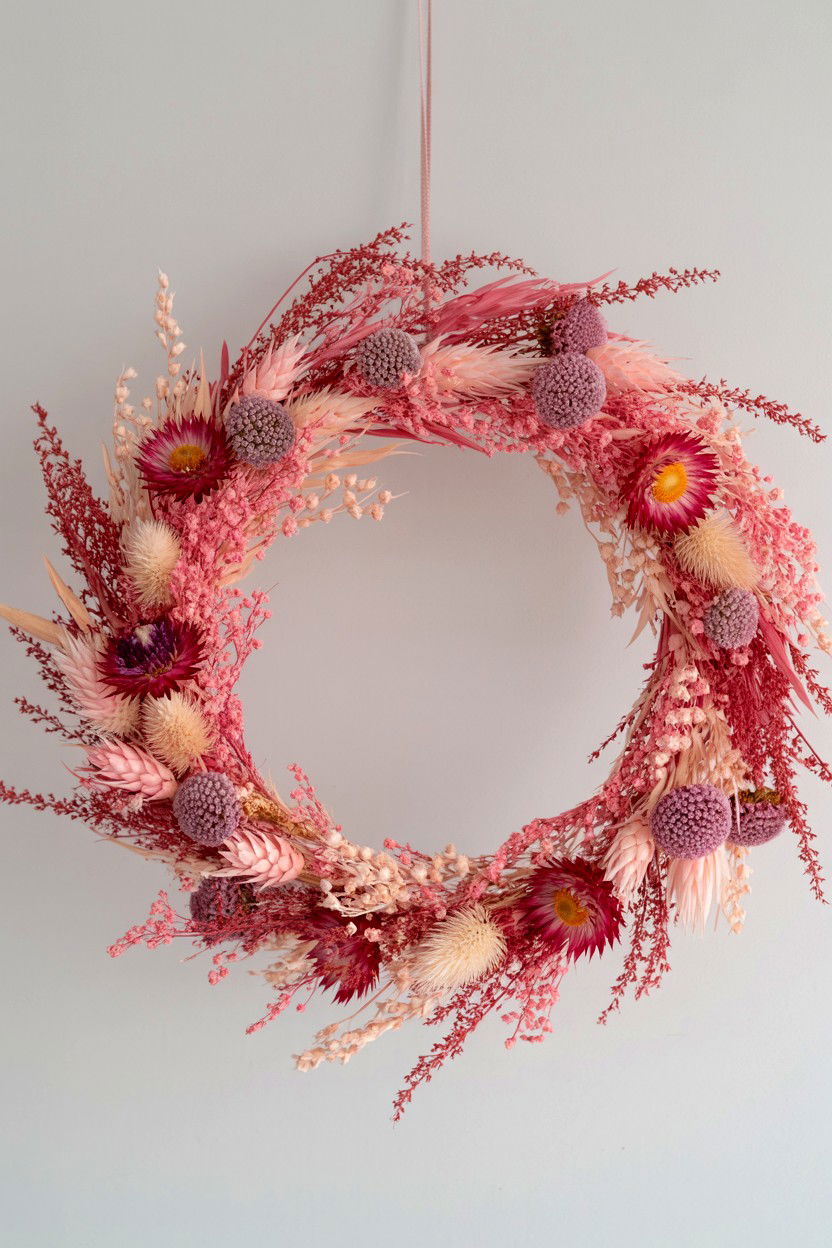 Pink Dried Flower Wreath - 25 Pink Valentine's Day Wreath Ideas