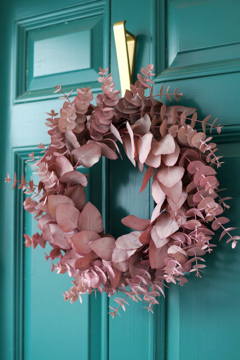 Pink Eucalyptus Wreath - 25 Valentine's Day Front Door Ideas