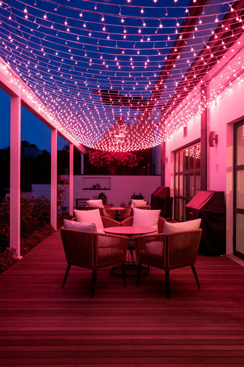 Pink Fairy Light Canopy - 25 Valentine's Day Outdoor Lighting Ideas