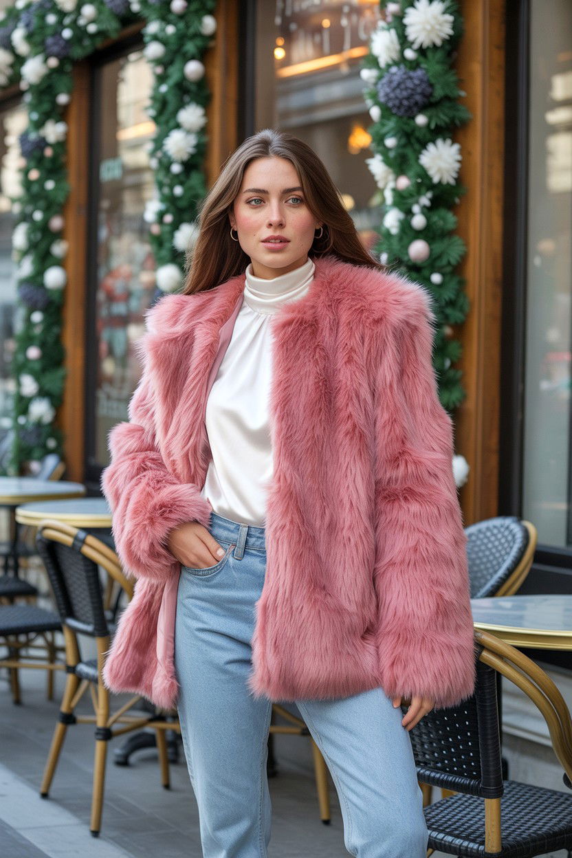 Pink Faux Fur Coat - 25 Valentine's Day Winter Outfits